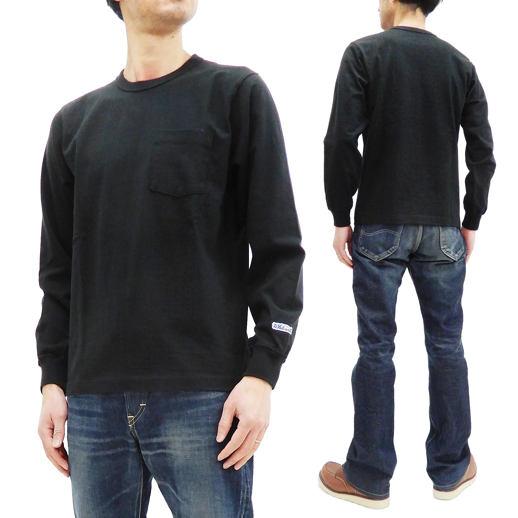 Whitesvill Plain T-shirt Men's Heavyweight Long Sleeve Pocket Tee WV68849 119 Black - Image 4
