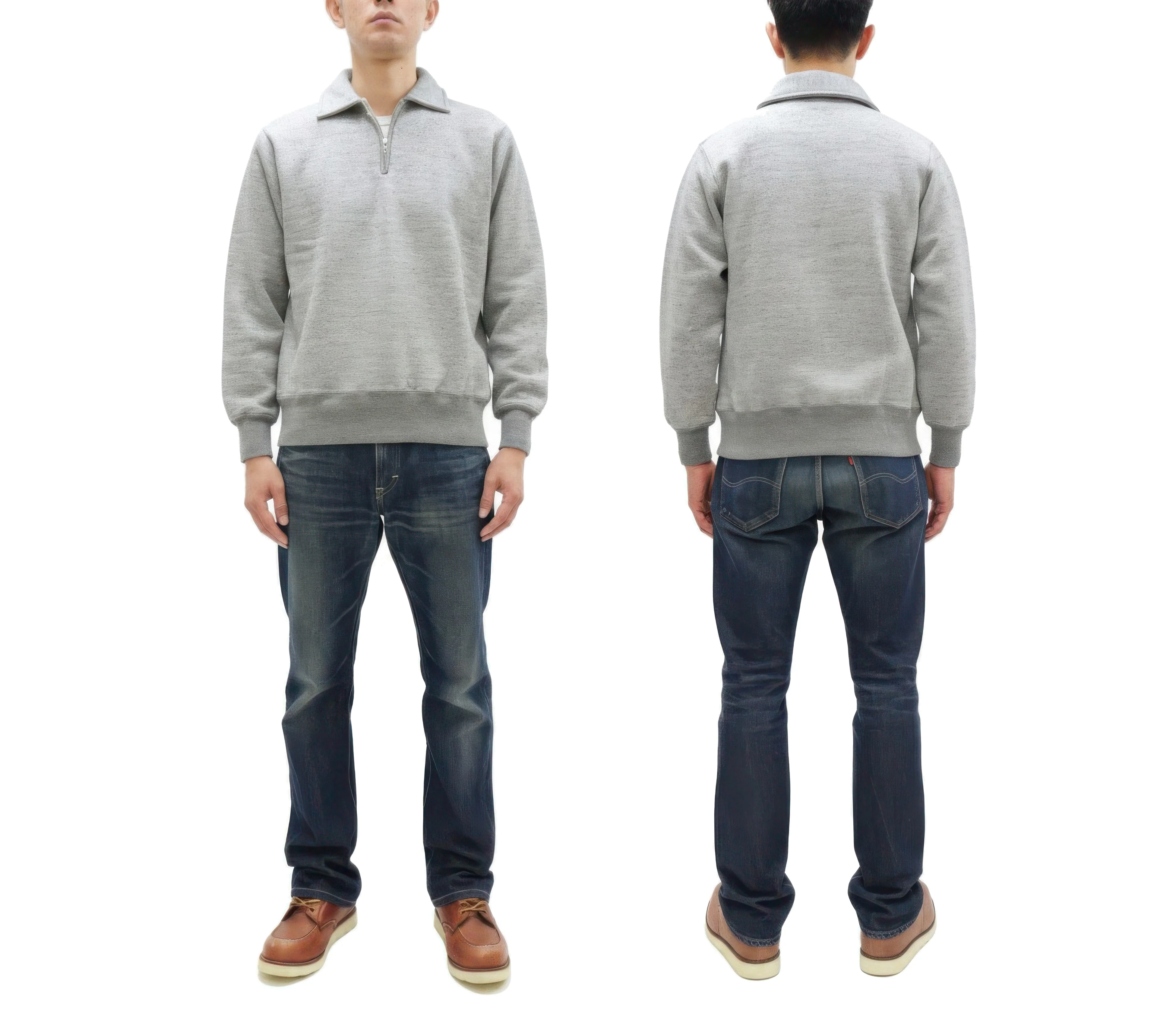 Whitesville Men's Collared Half-Zip Sweatshirt - Heavyweight Loopwheel Fleece, Made in Japan, Vintage-Inspired Athletic Wear (Toyo Enterprises WV69641 113 Heather Gray) - Image 3