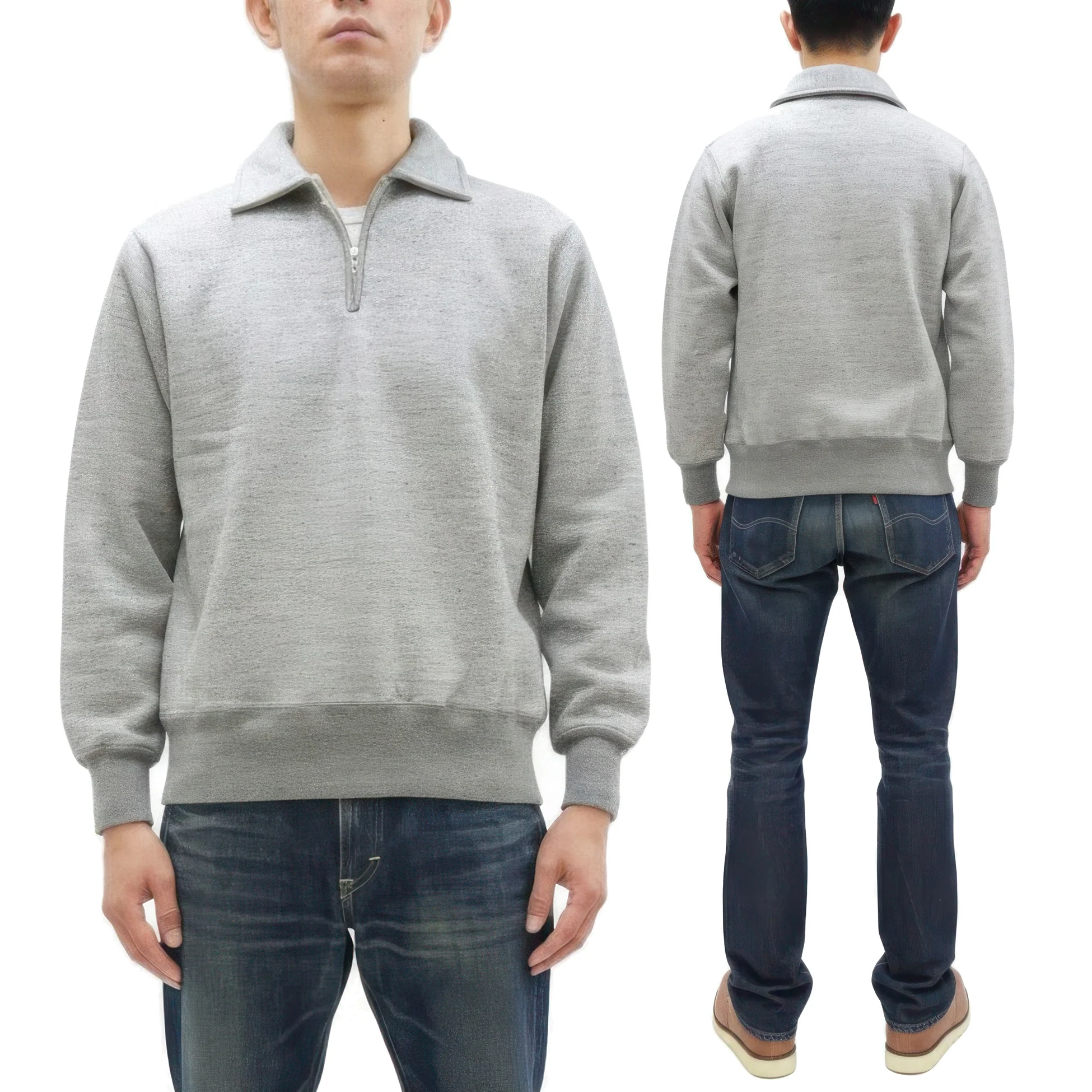 Whitesville Men's Collared Half-Zip Sweatshirt - Heavyweight Loopwheel Fleece, Made in Japan, Vintage-Inspired Athletic Wear (Toyo Enterprises WV69641 113 Heather Gray) - Image 5