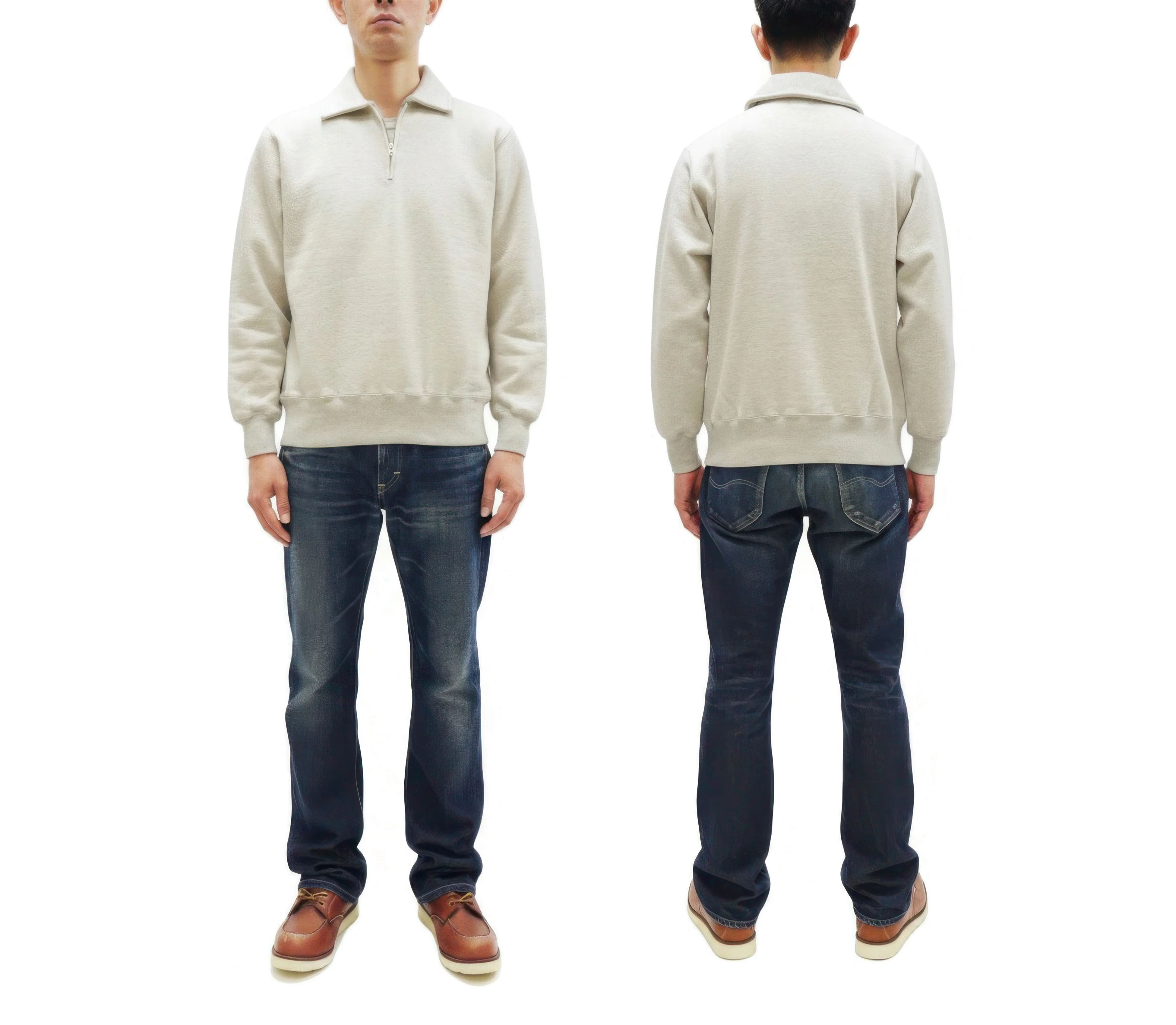 Whitesville Men's Collared Half-Zip Sweatshirt - Heavyweight Loopwheel Fleece, Made in Japan, Vintage-Inspired Athletic Wear (Toyo Enterprises WV69641 131 Oatmeal) - Image 3