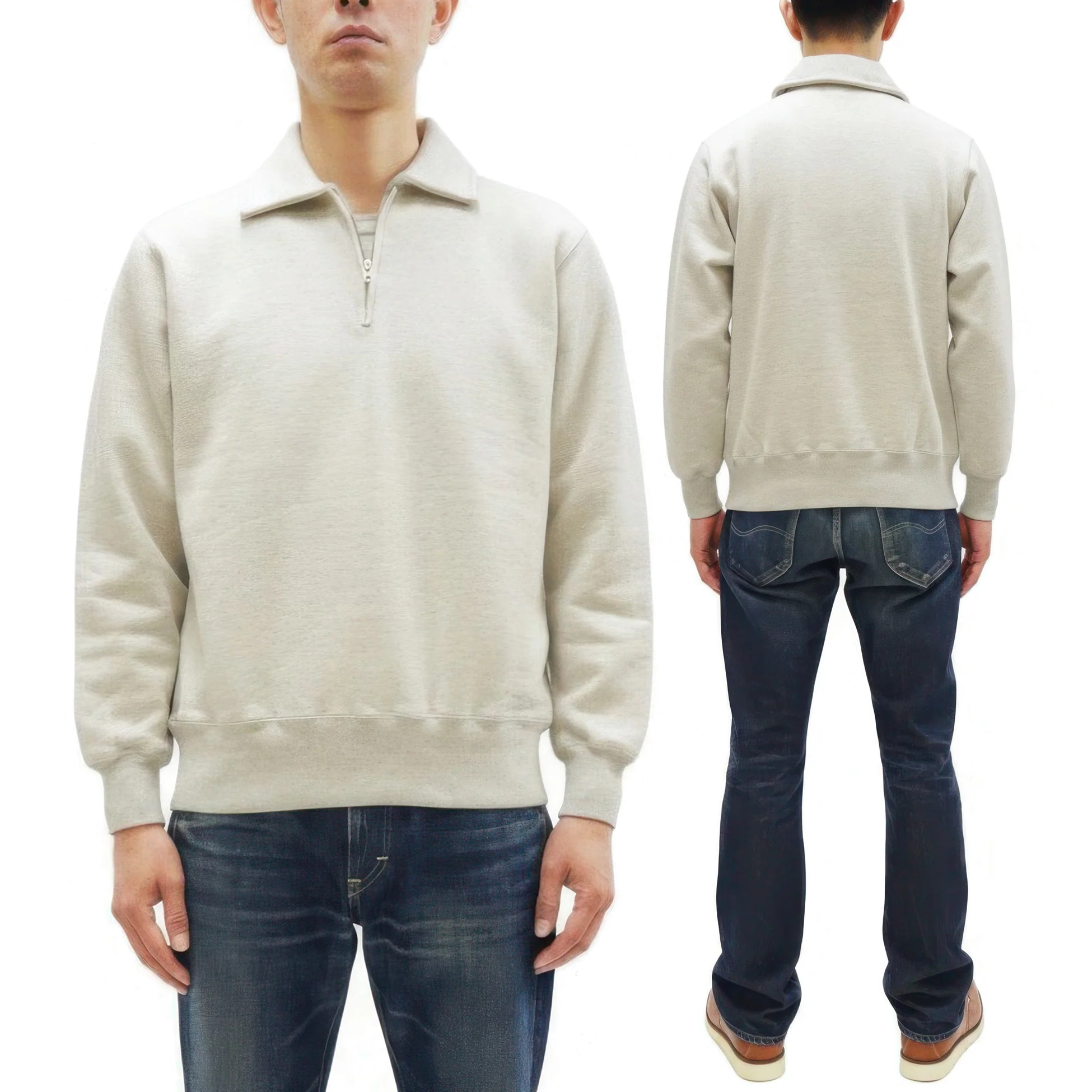 Whitesville Men's Collared Half-Zip Sweatshirt - Heavyweight Loopwheel Fleece, Made in Japan, Vintage-Inspired Athletic Wear (Toyo Enterprises WV69641 131 Oatmeal) - Image 5