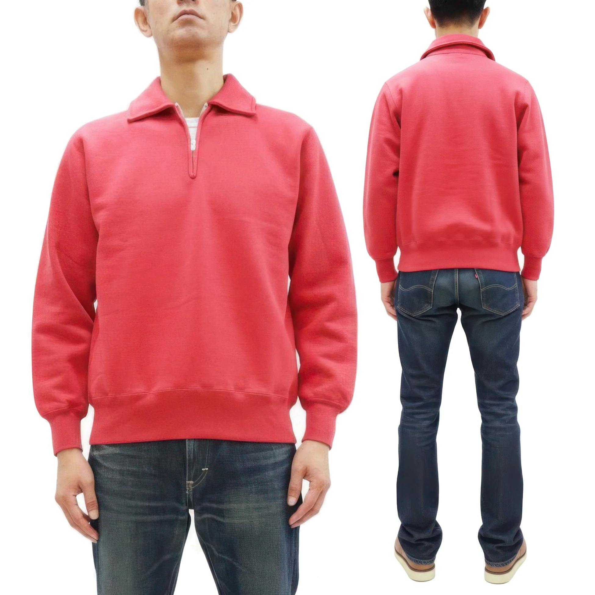 Whitesville Men's Collared Half-Zip Sweatshirt - Heavyweight Loopwheel Fleece, Made in Japan, Vintage-Inspired Athletic Wear (Toyo Enterprises WV69641 165 Red) - Image 5