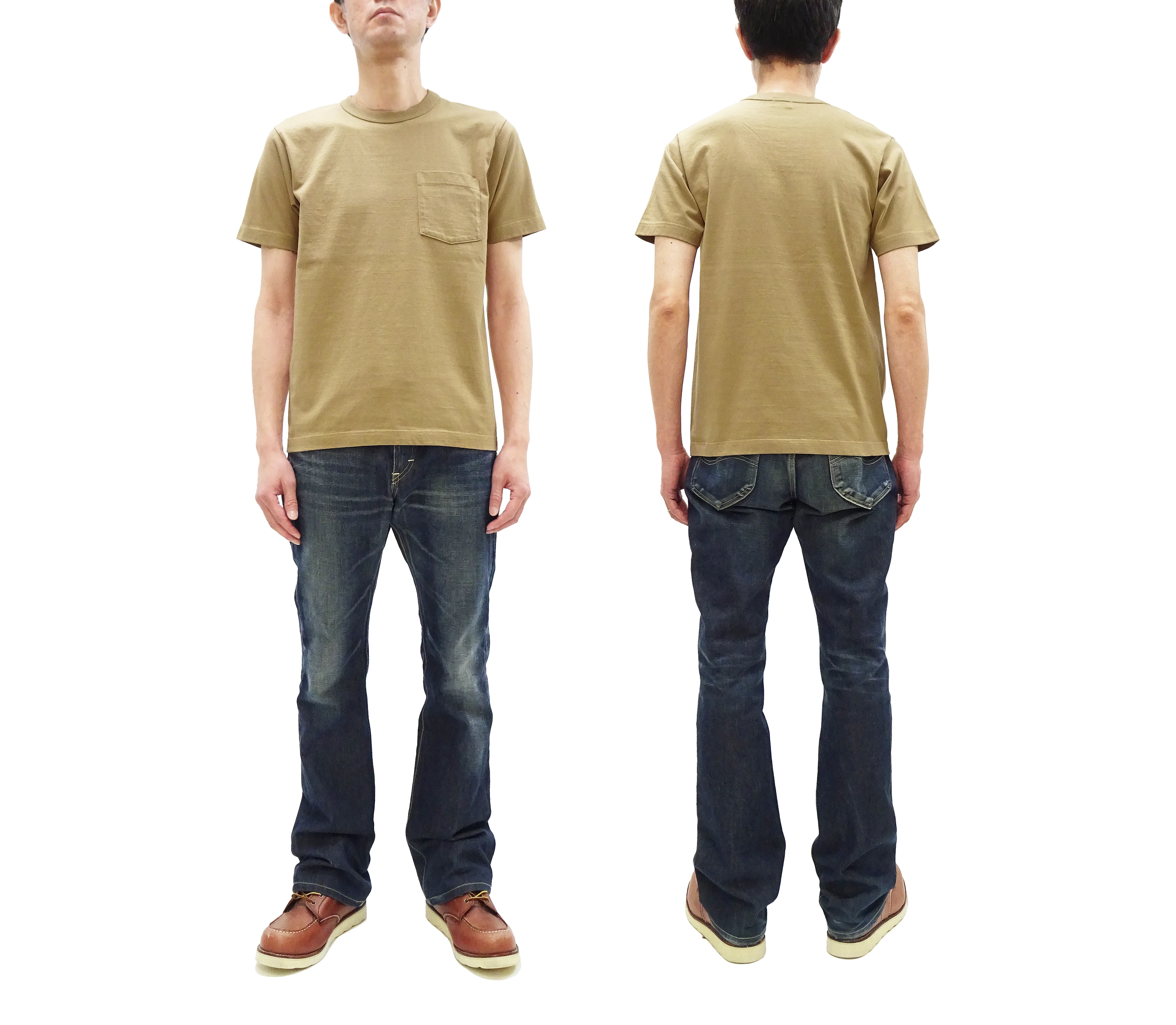 Whitesville Men's Plain Pocket T-Shirt - Short Sleeve Crewneck Loopwheel Tee (One-Wash) WV78932 by Toyo Enterprises 133 Beige - Image 3