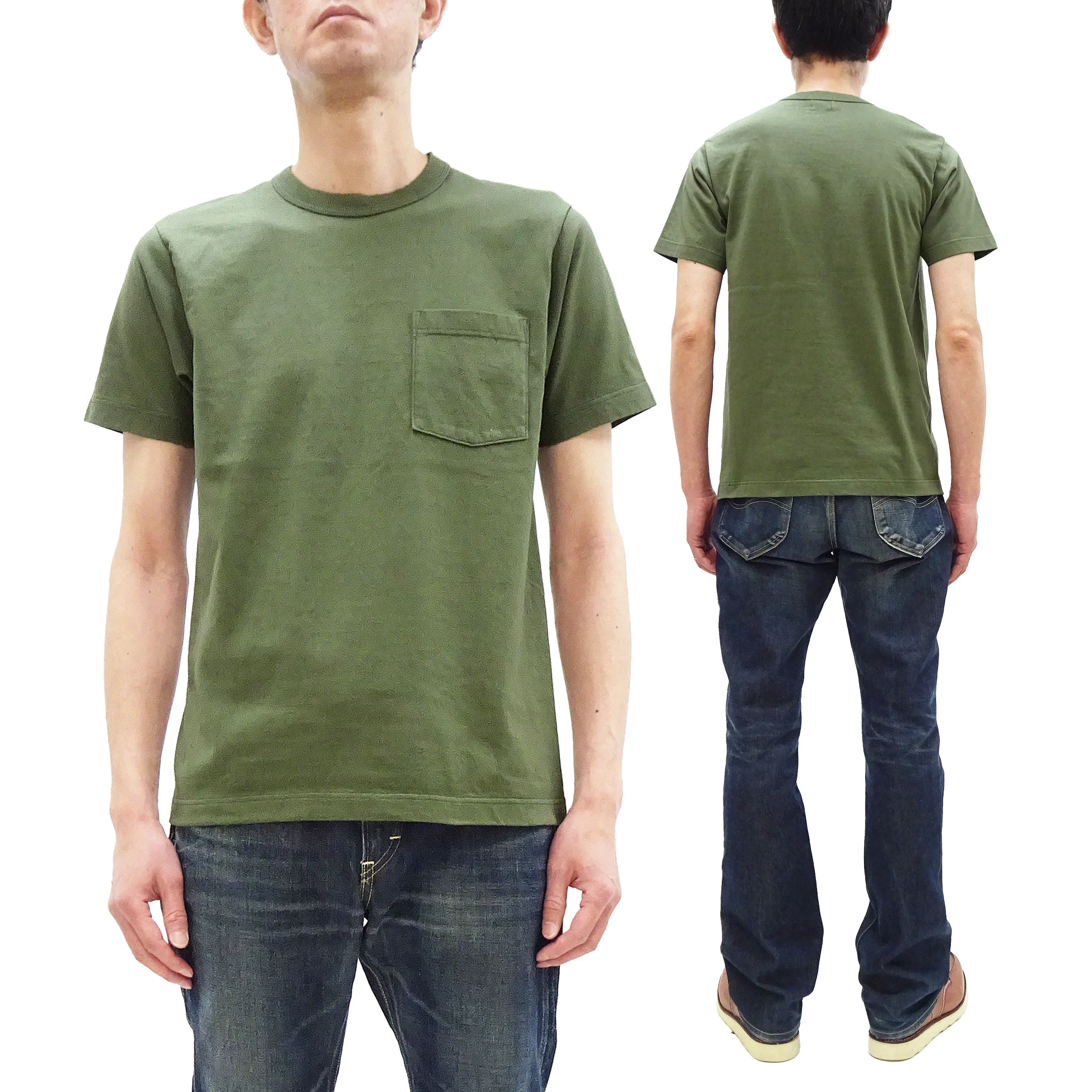 Whitesville Men's Plain Pocket T-Shirt - Short Sleeve Crewneck Loopwheel Tee (One-Wash) WV78932 by Toyo Enterprises 149 Olive - Image 5