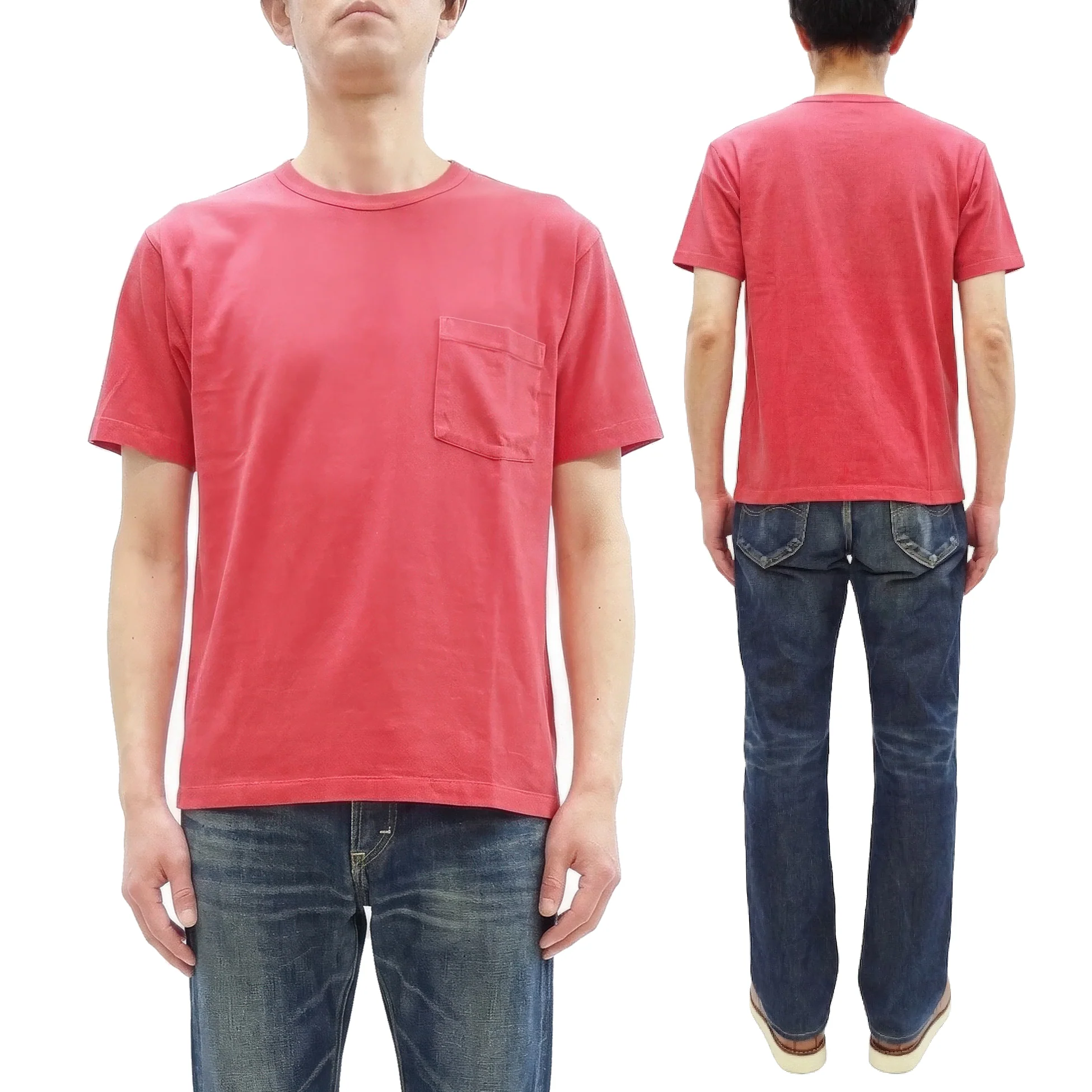 Whitesville Men's Short Sleeve Pigment-Dyed Pocket T-Shirt, Heavyweight Tubular Cotton Jersey Plain Tee, Made in Japan by Toyo Enterprises (WV79531 165 Faded Red) - Image 5