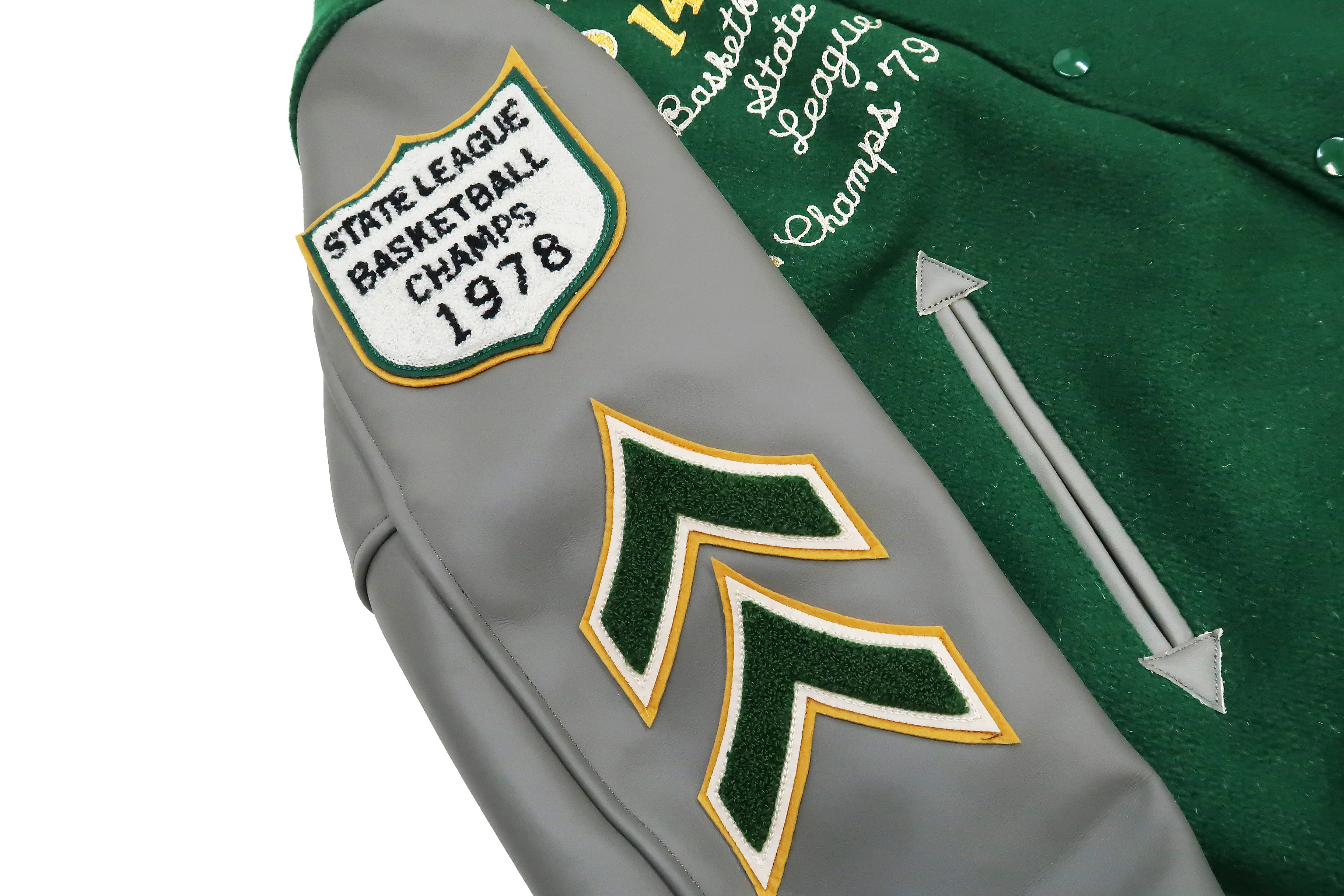 Whitesville Varsity Jacket Men's Letterman Jacket Melton x Leather Award Jacket WV15166 WV15166-145 Green x Gray MAVERICKS - Image 10
