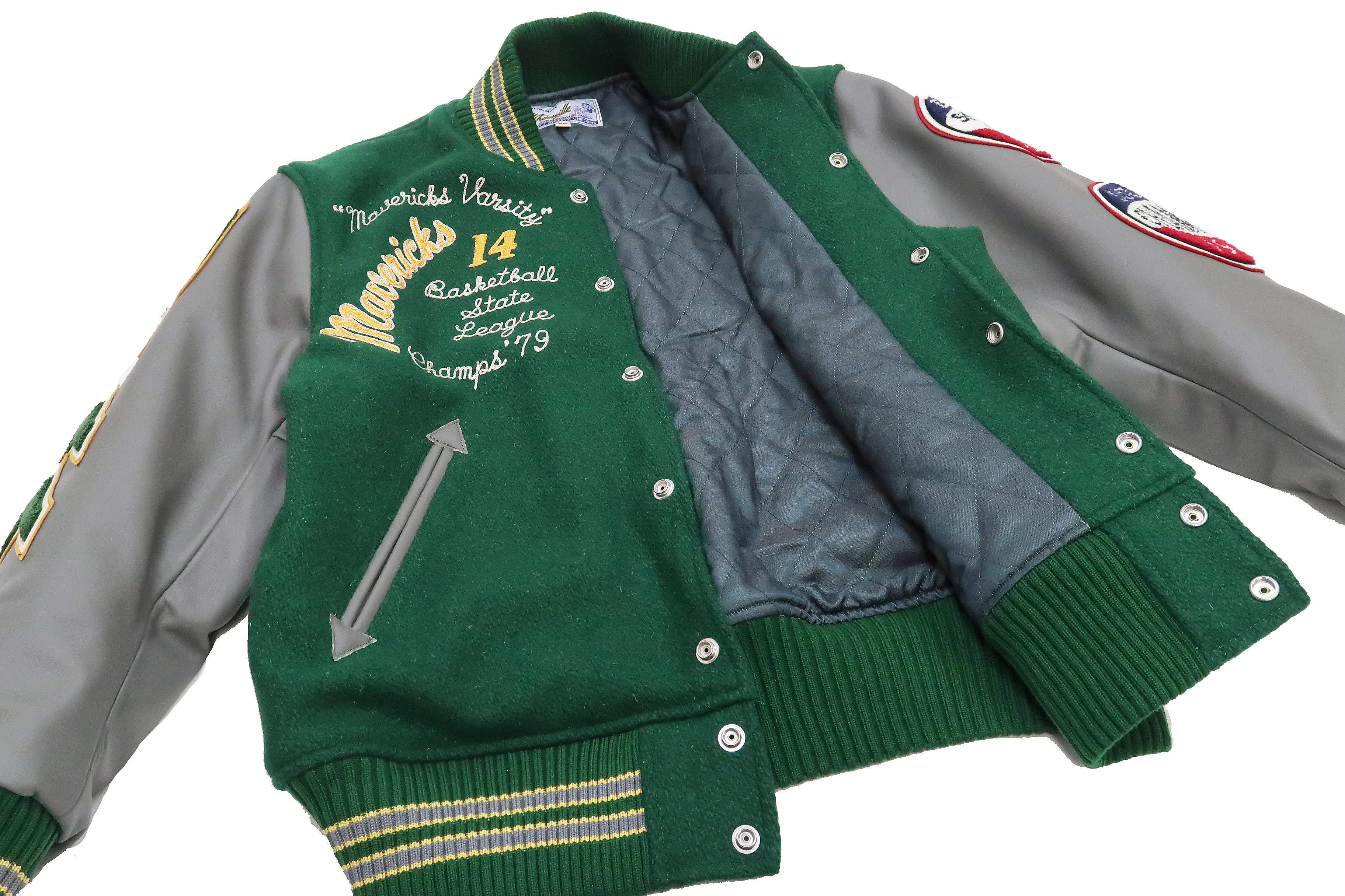 Whitesville Varsity Jacket Men's Letterman Jacket Melton x Leather Award Jacket WV15166 WV15166-145 Green x Gray MAVERICKS - Image 14