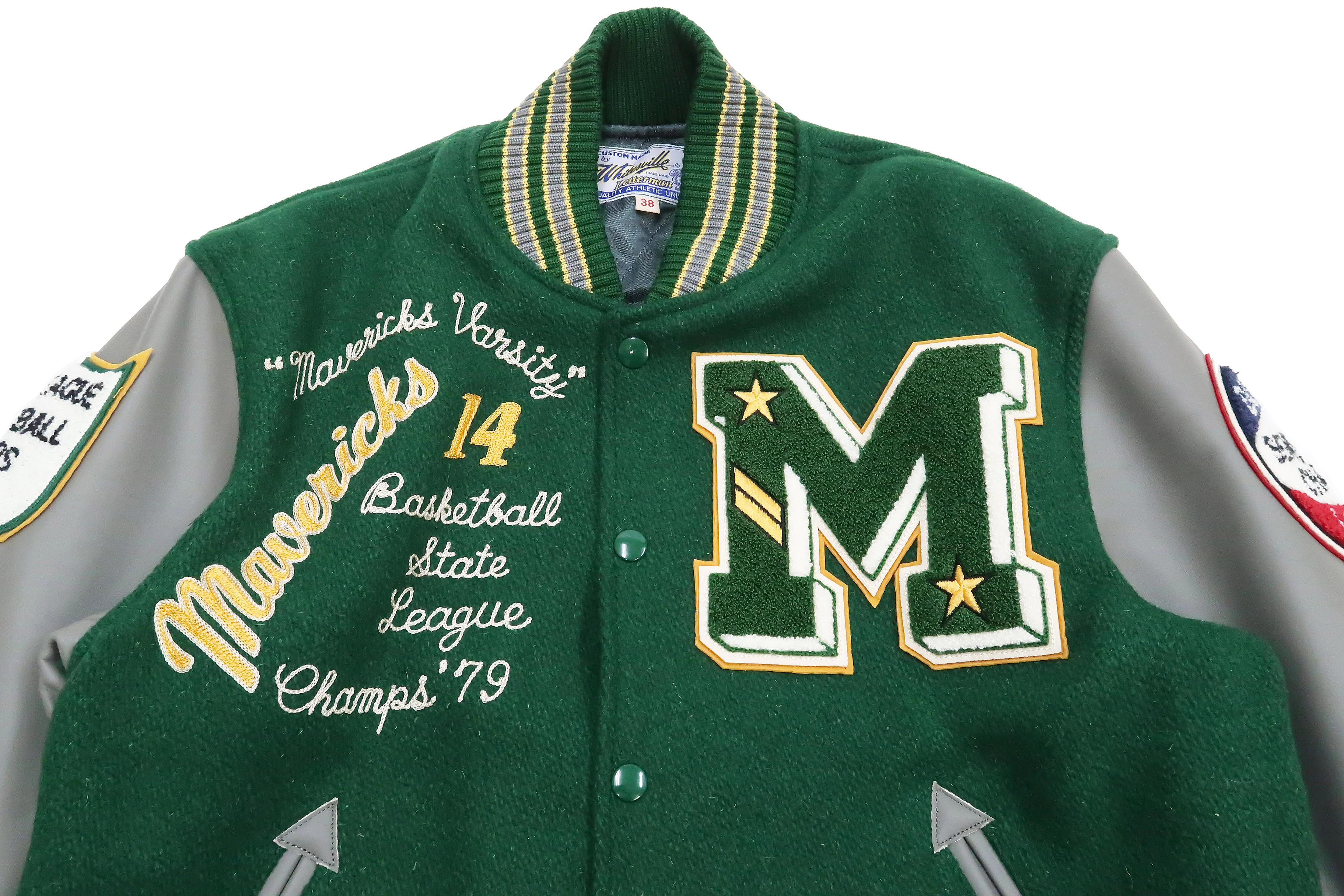 Whitesville Varsity Jacket Men's Letterman Jacket Melton x Leather Award Jacket WV15166 WV15166-145 Green x Gray MAVERICKS - Image 8