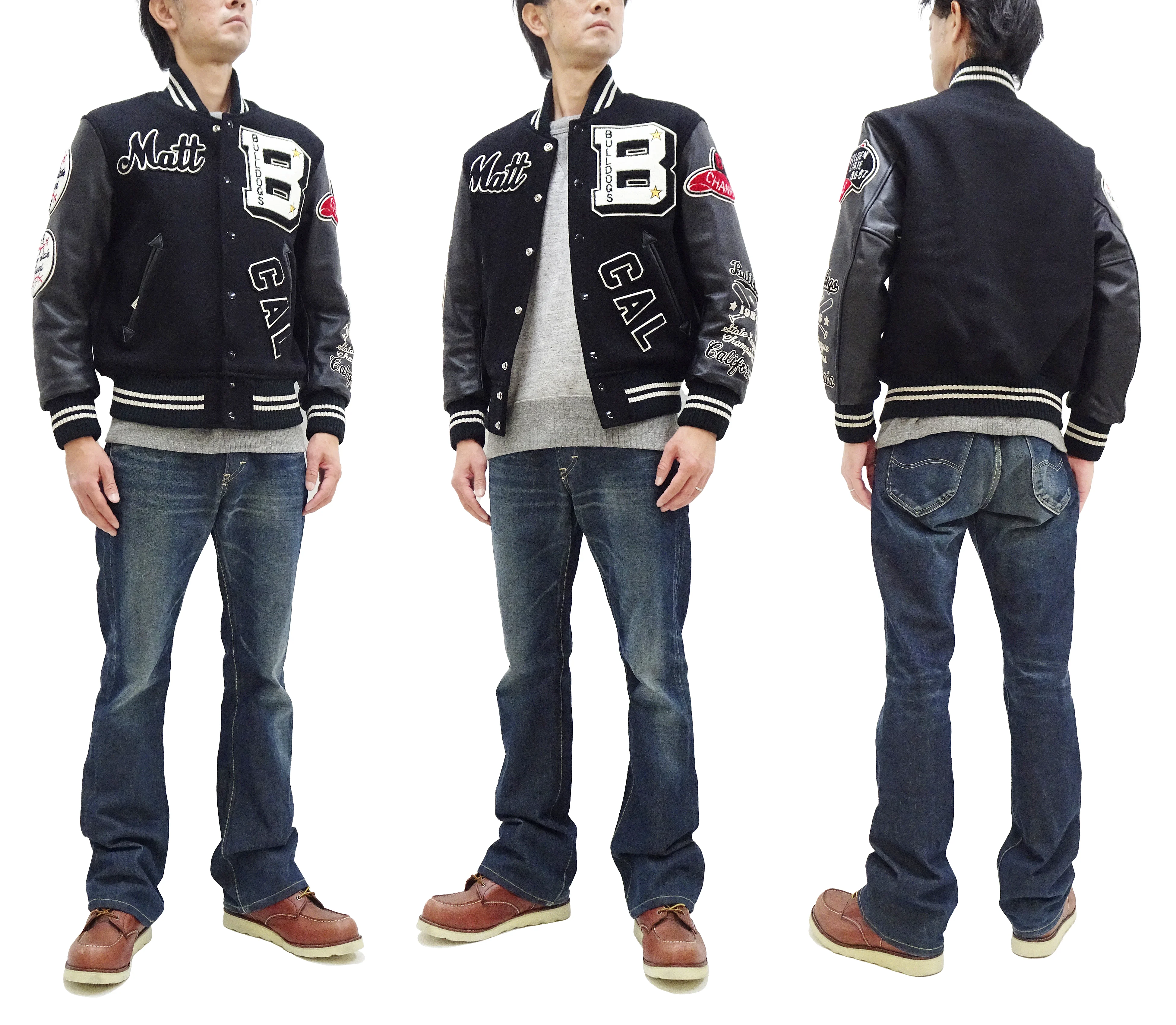 Whitesville Varsity Jacket Men's Letterman Jacket Melton x Leather Award Jacket WV15385 WV15385-119 Black/Black - Image 3