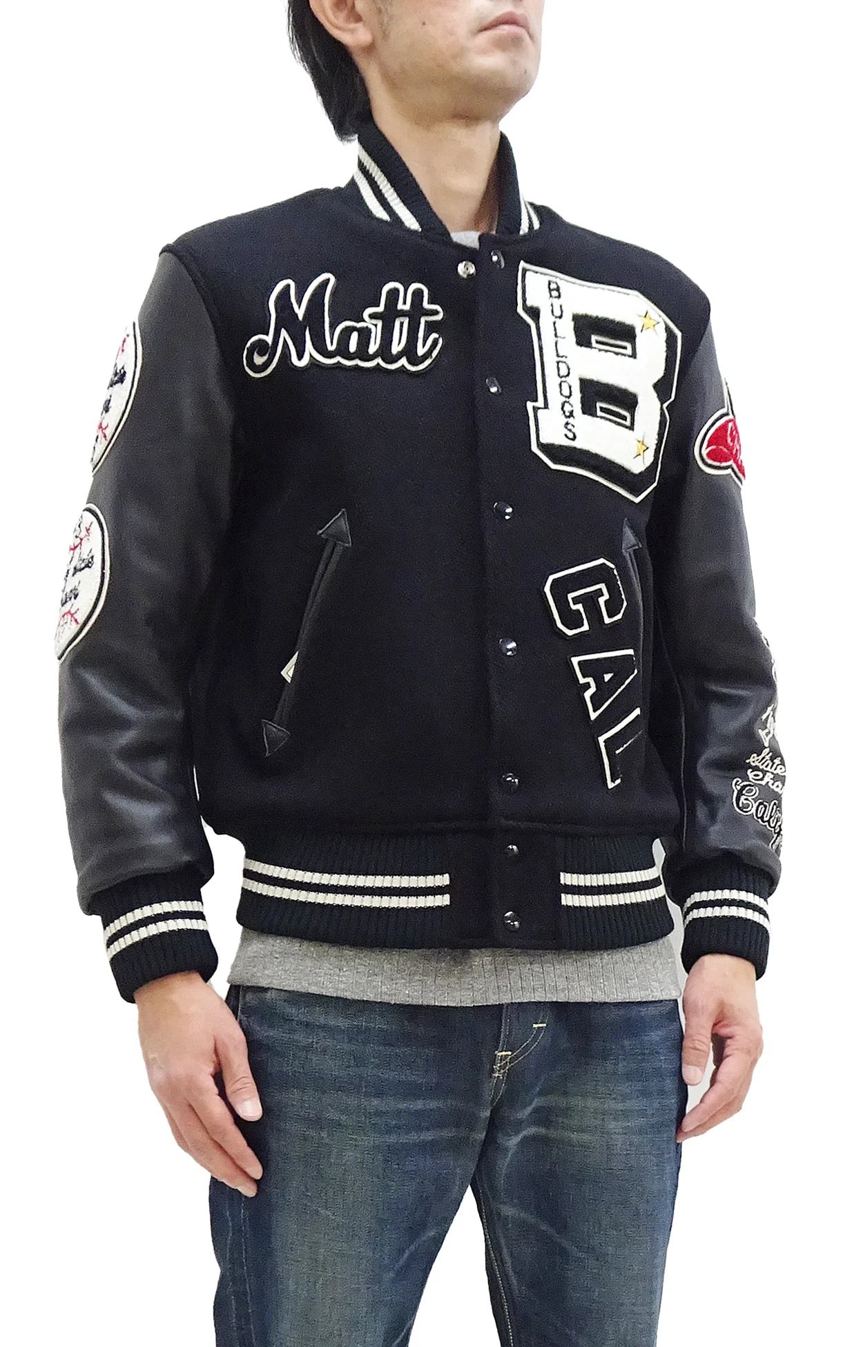 Whitesville Varsity Jacket Men's Letterman Jacket Melton x Leather Award Jacket WV15385 WV15385-119 Black/Black - Image 4