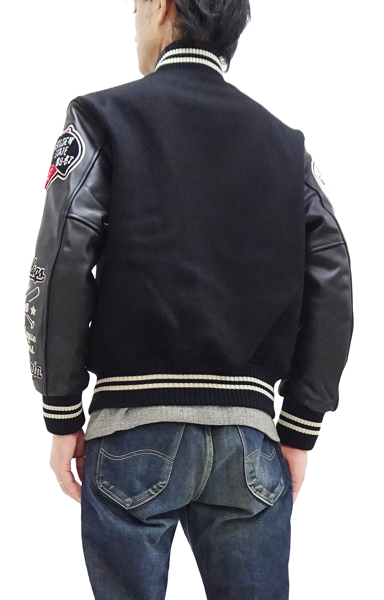 Whitesville Varsity Jacket Men's Letterman Jacket Melton x Leather Award Jacket WV15385 WV15385-119 Black/Black - Image 5