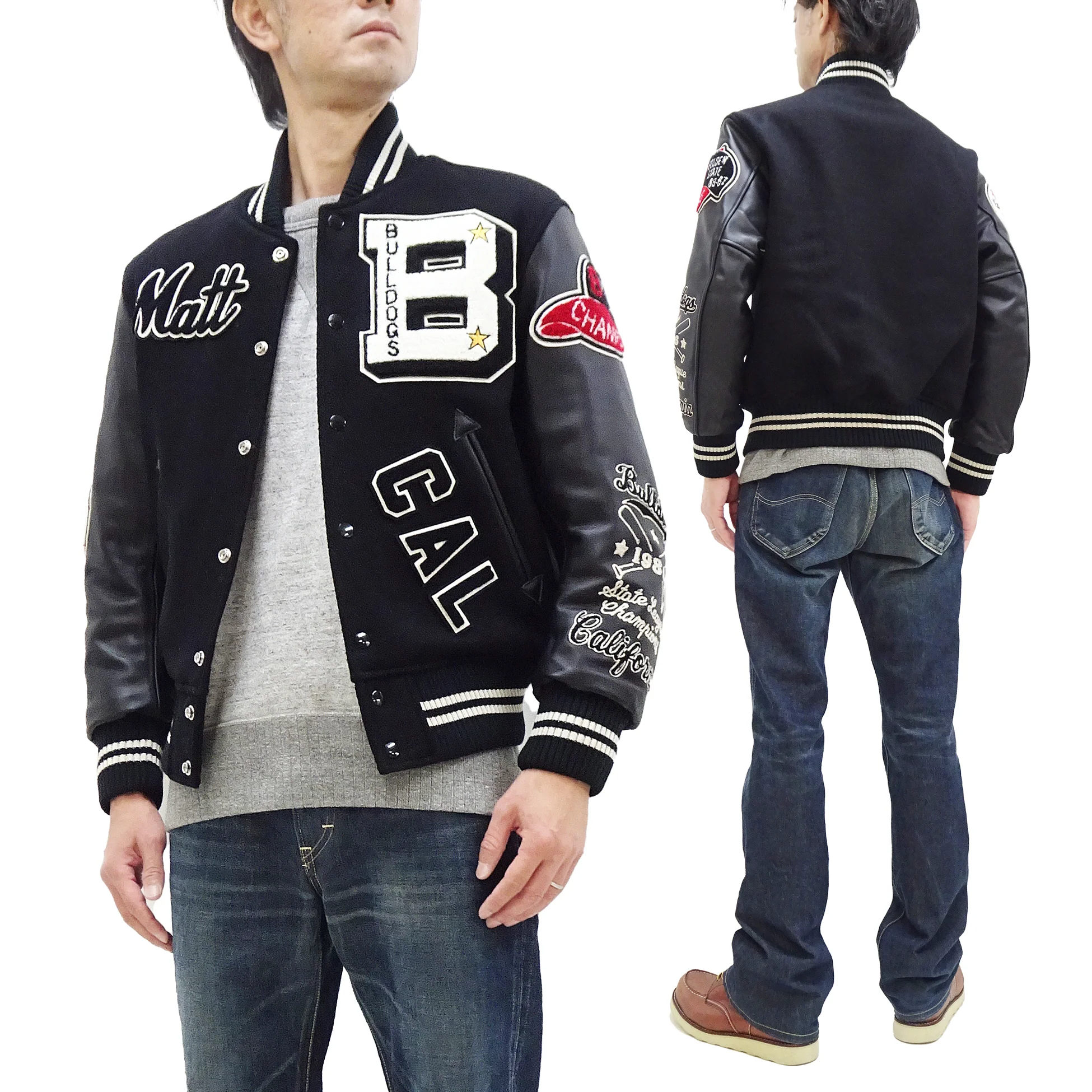Whitesville Varsity Jacket Men's Letterman Jacket Melton x Leather Award Jacket WV15385 WV15385-119 Black/Black - Image 6
