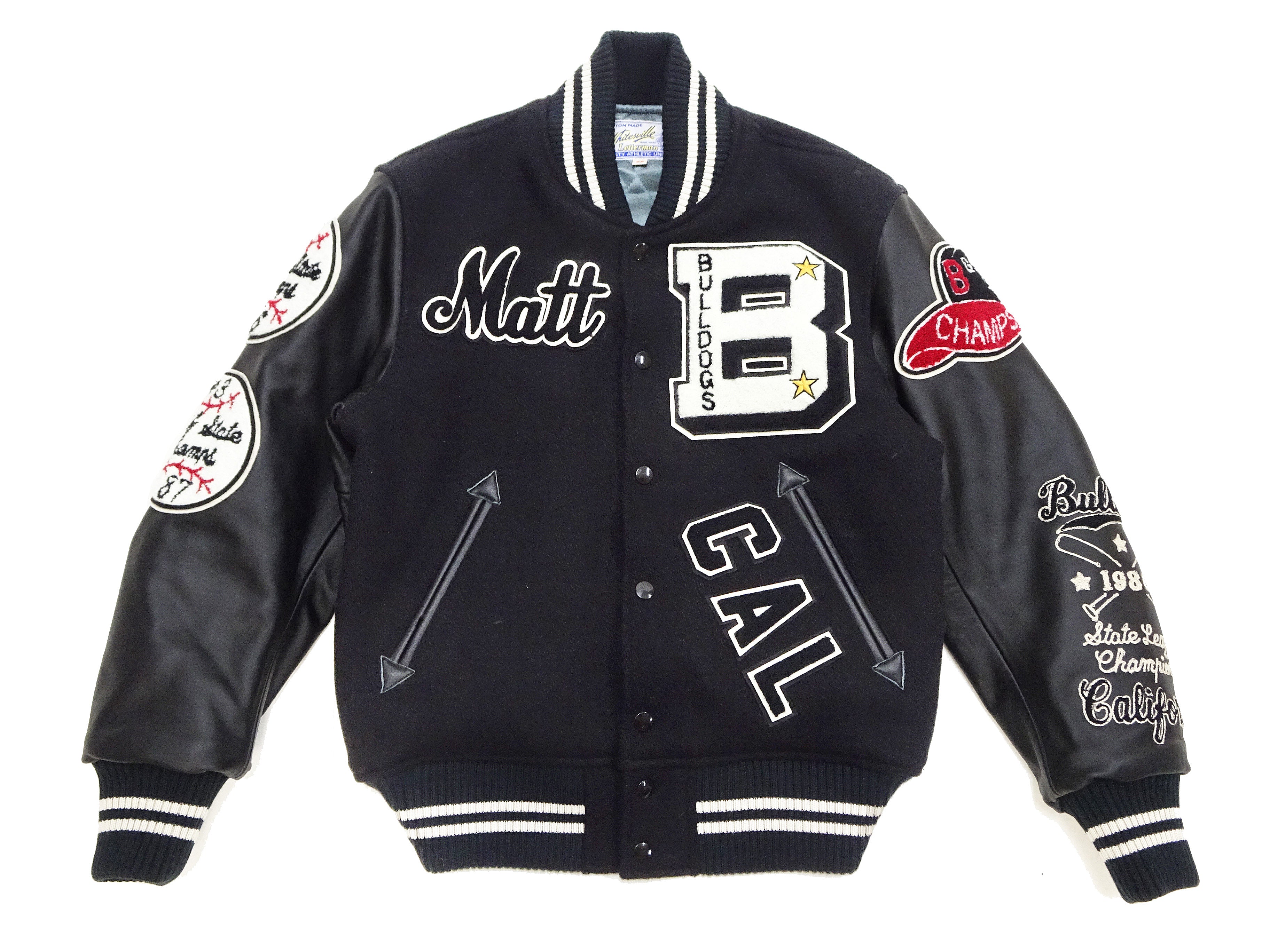 Whitesville Varsity Jacket Men's Letterman Jacket Melton x Leather Award Jacket WV15385 WV15385-119 Black/Black - Image 7