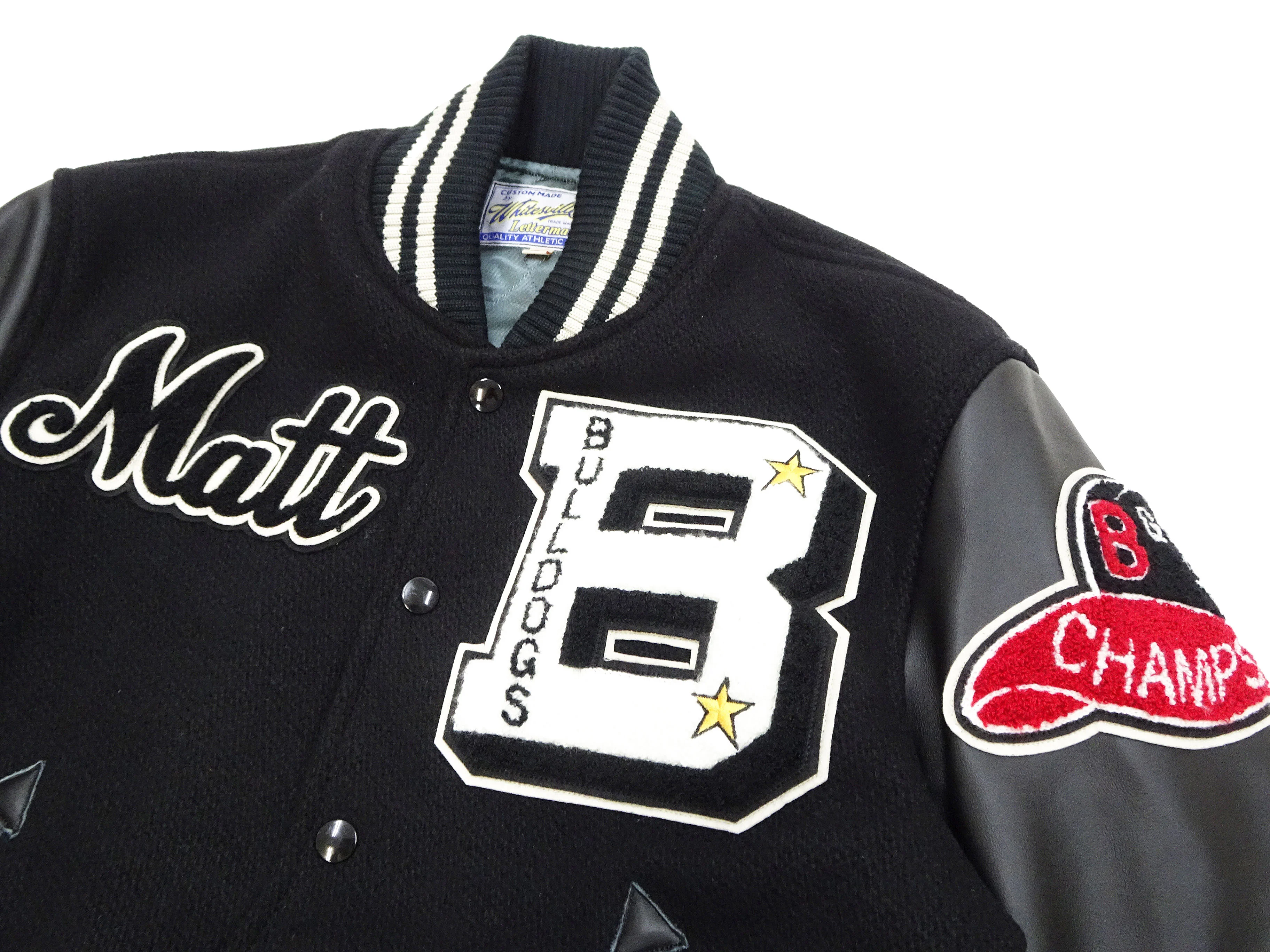 Whitesville Varsity Jacket Men's Letterman Jacket Melton x Leather Award Jacket WV15385 WV15385-119 Black/Black - Image 8