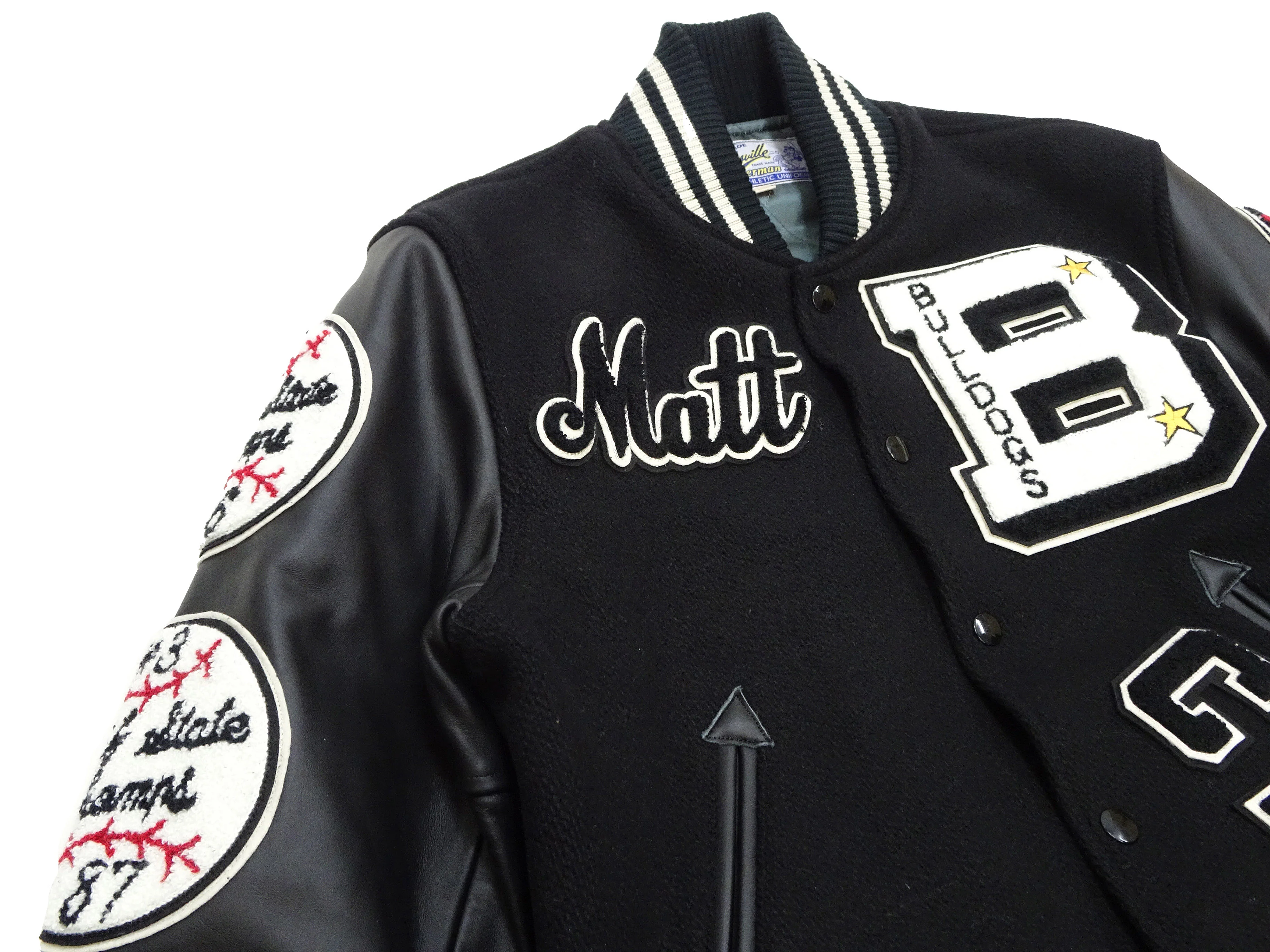 Whitesville Varsity Jacket Men's Letterman Jacket Melton x Leather Award Jacket WV15385 WV15385-119 Black/Black - Image 9