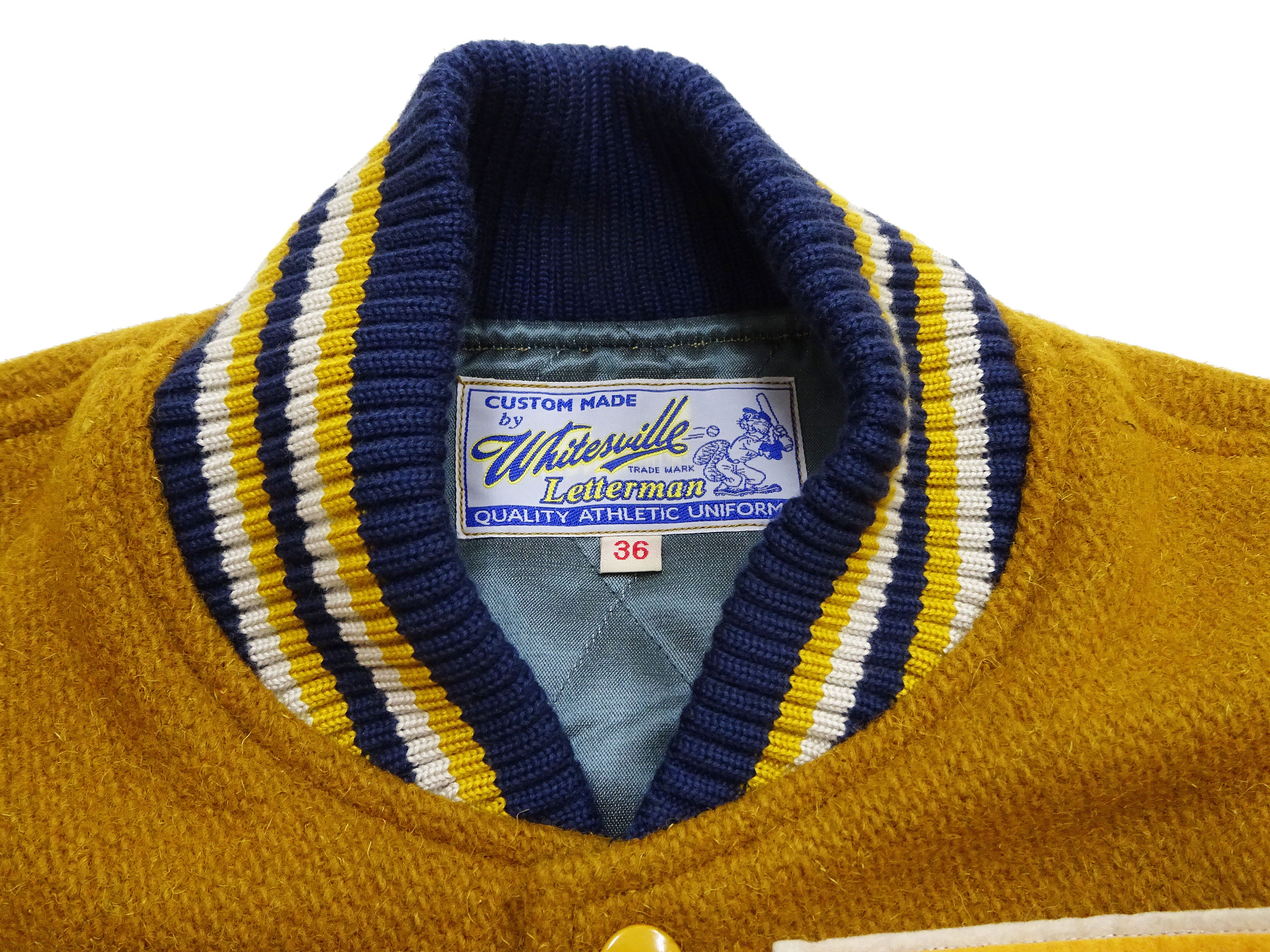 Whitesville Varsity Jacket Men's Letterman Jacket Melton x Leather Award Jacket WV15385 WV15385-156 Gold/Ivory - Image 10