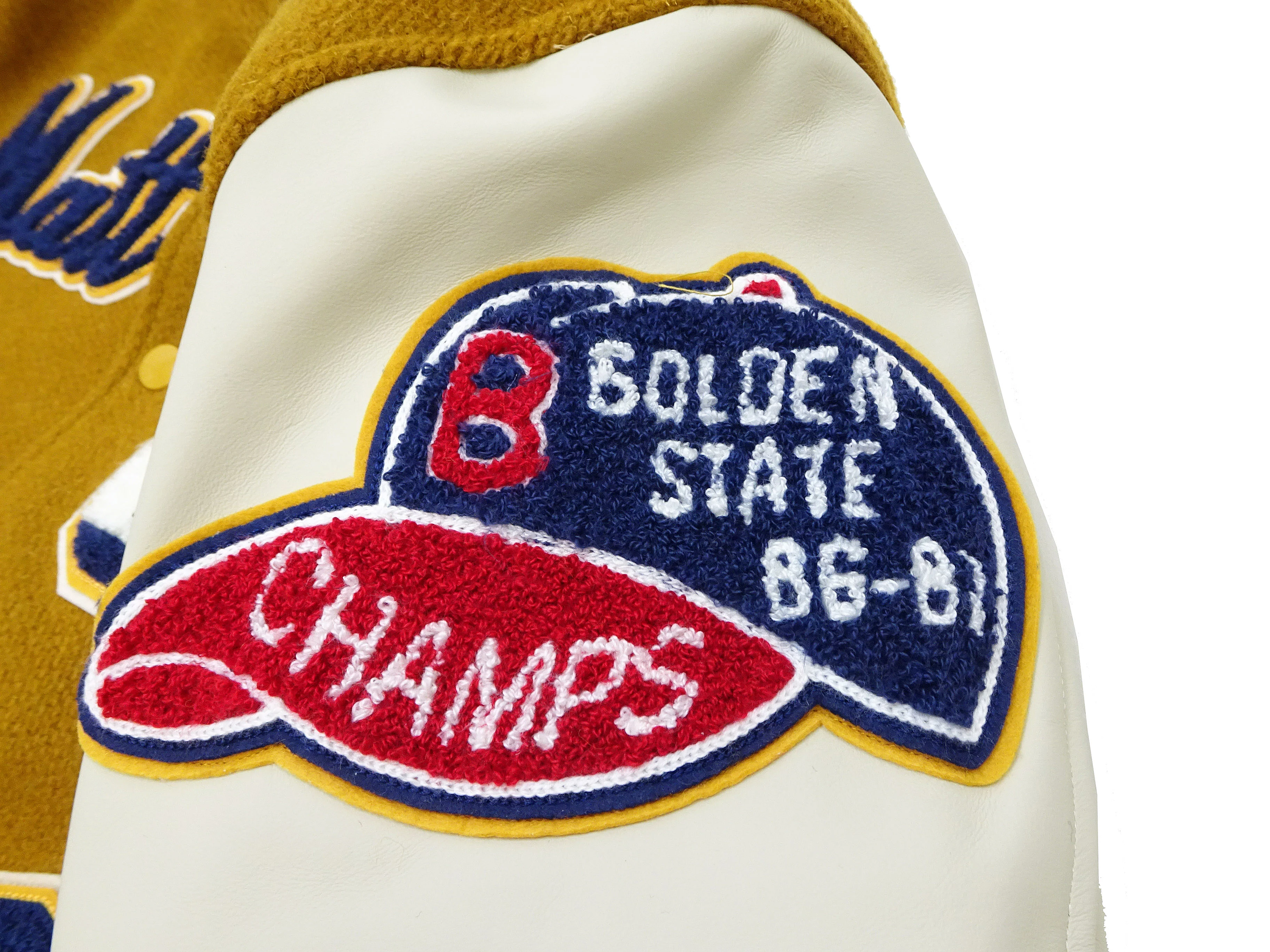 Whitesville Varsity Jacket Men's Letterman Jacket Melton x Leather Award Jacket WV15385 WV15385-156 Gold/Ivory - Image 11