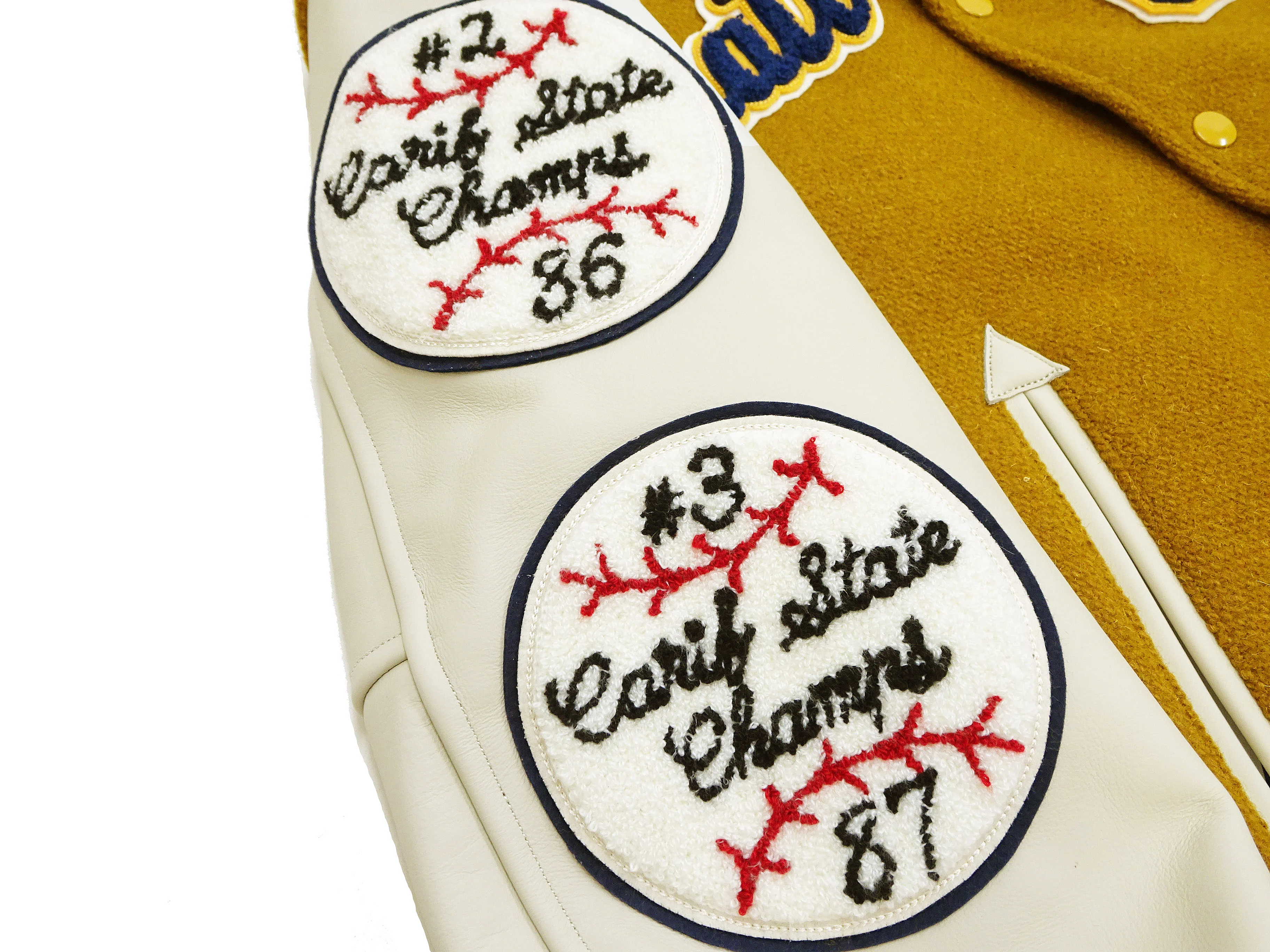Whitesville Varsity Jacket Men's Letterman Jacket Melton x Leather Award Jacket WV15385 WV15385-156 Gold/Ivory - Image 13