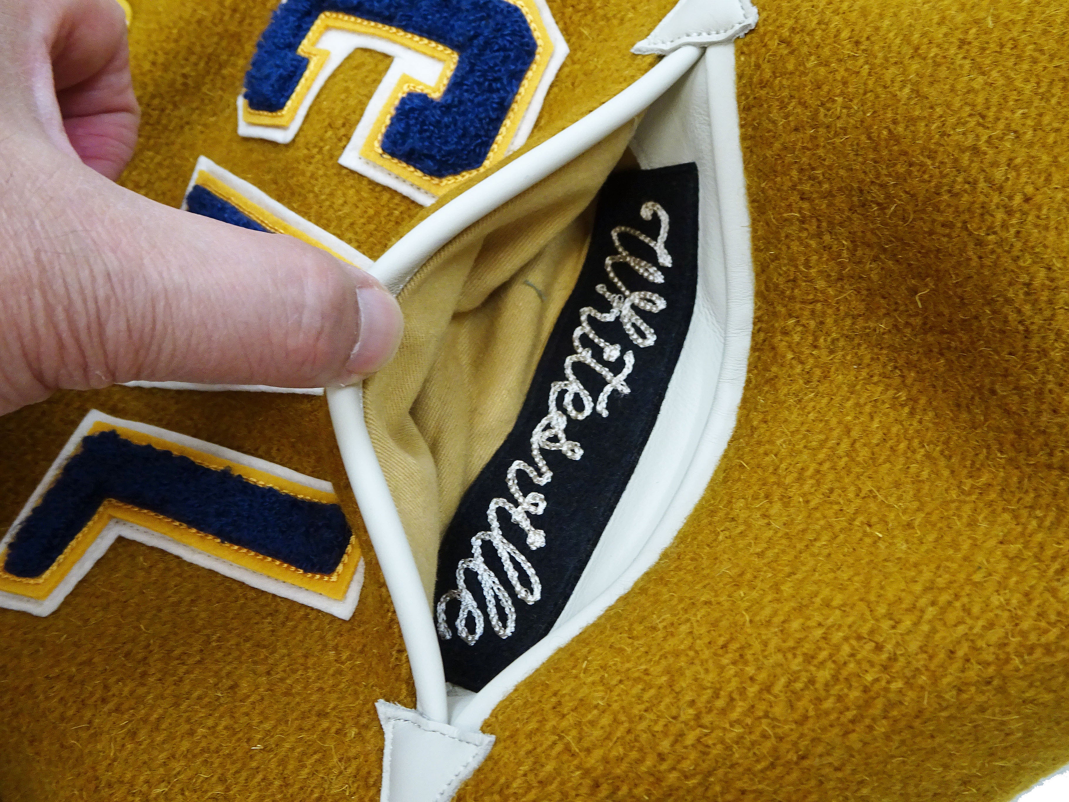 Whitesville Varsity Jacket Men's Letterman Jacket Melton x Leather Award Jacket WV15385 WV15385-156 Gold/Ivory - Image 15