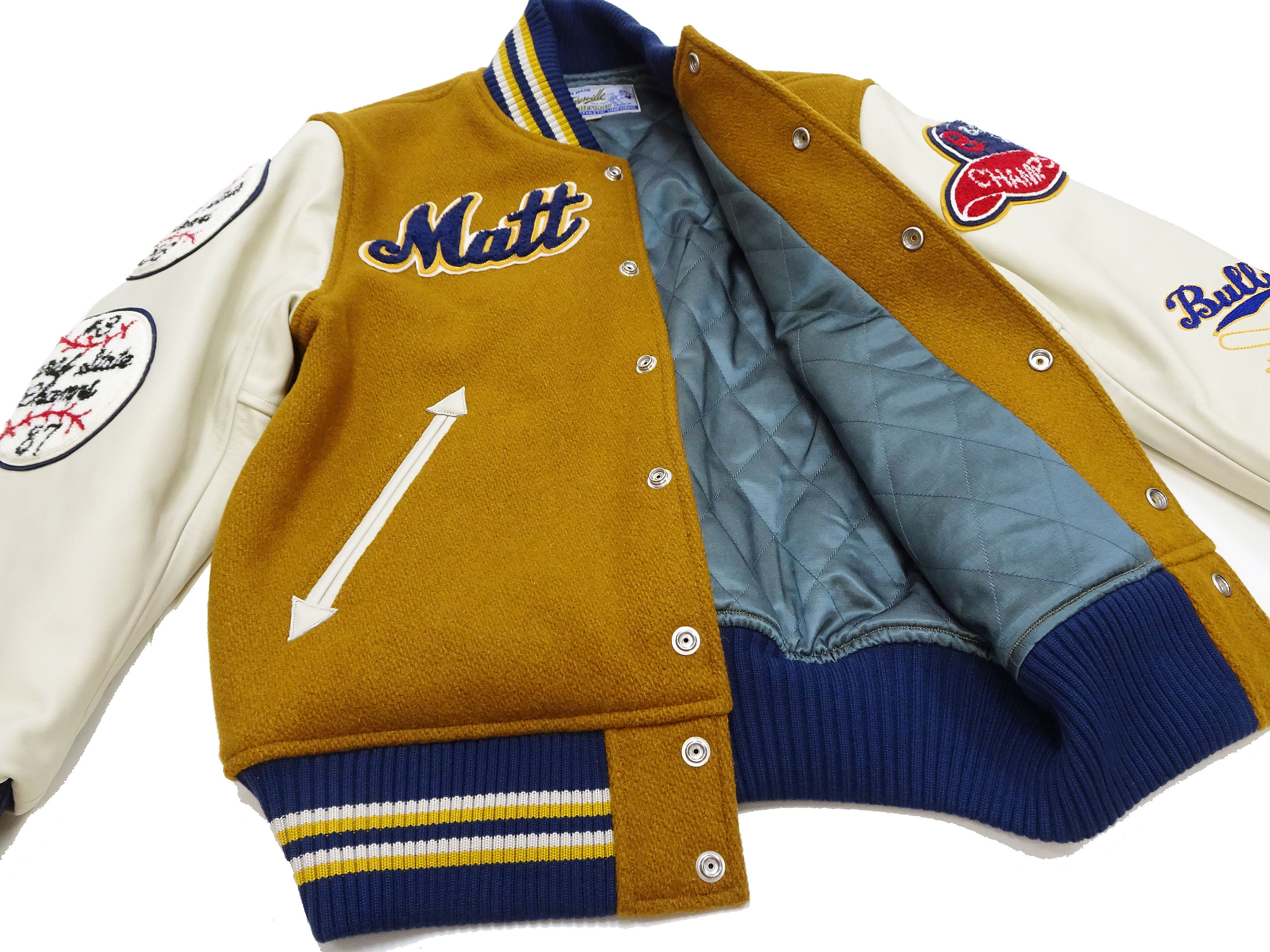 Whitesville Varsity Jacket Men's Letterman Jacket Melton x Leather Award Jacket WV15385 WV15385-156 Gold/Ivory - Image 16