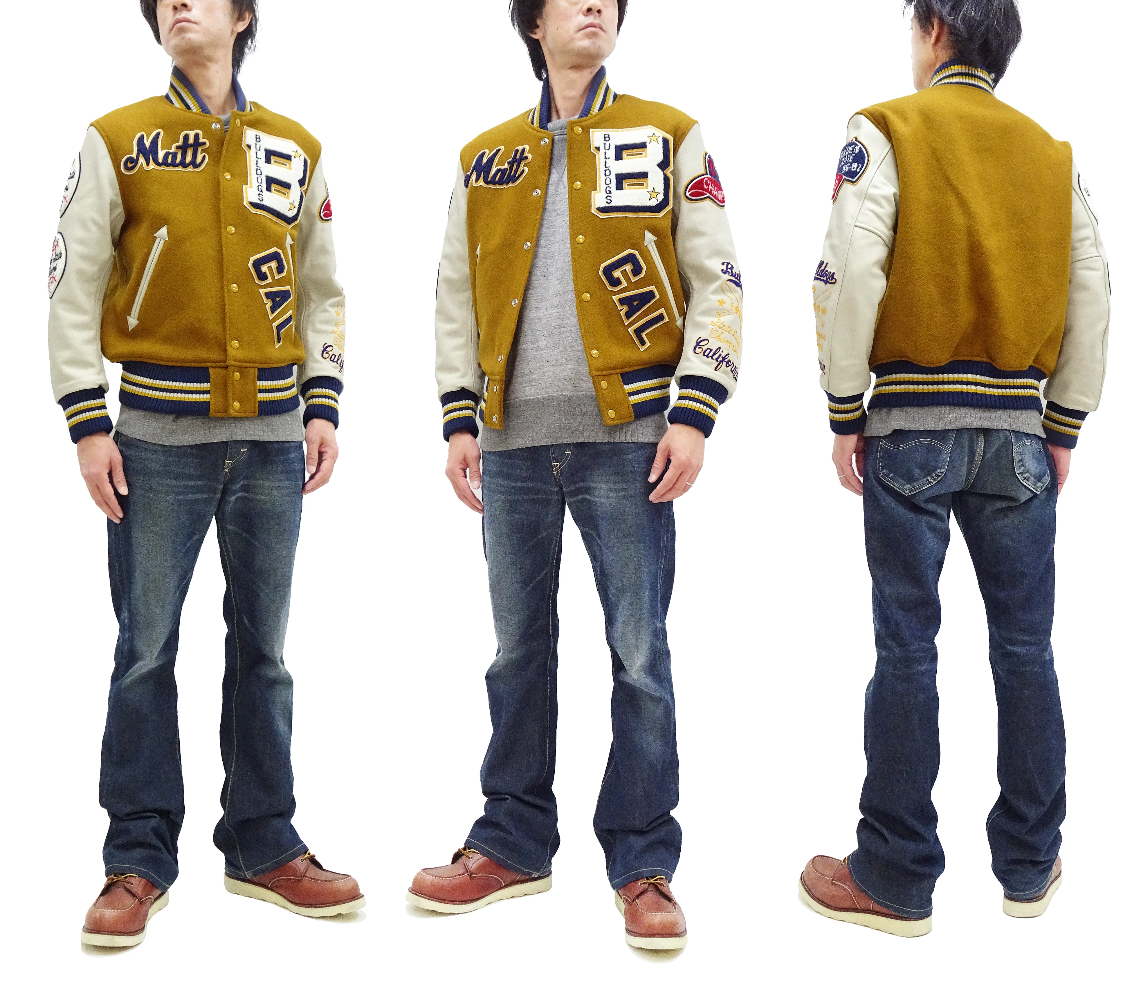 Whitesville Varsity Jacket Men's Letterman Jacket Melton x Leather Award Jacket WV15385 WV15385-156 Gold/Ivory - Image 3