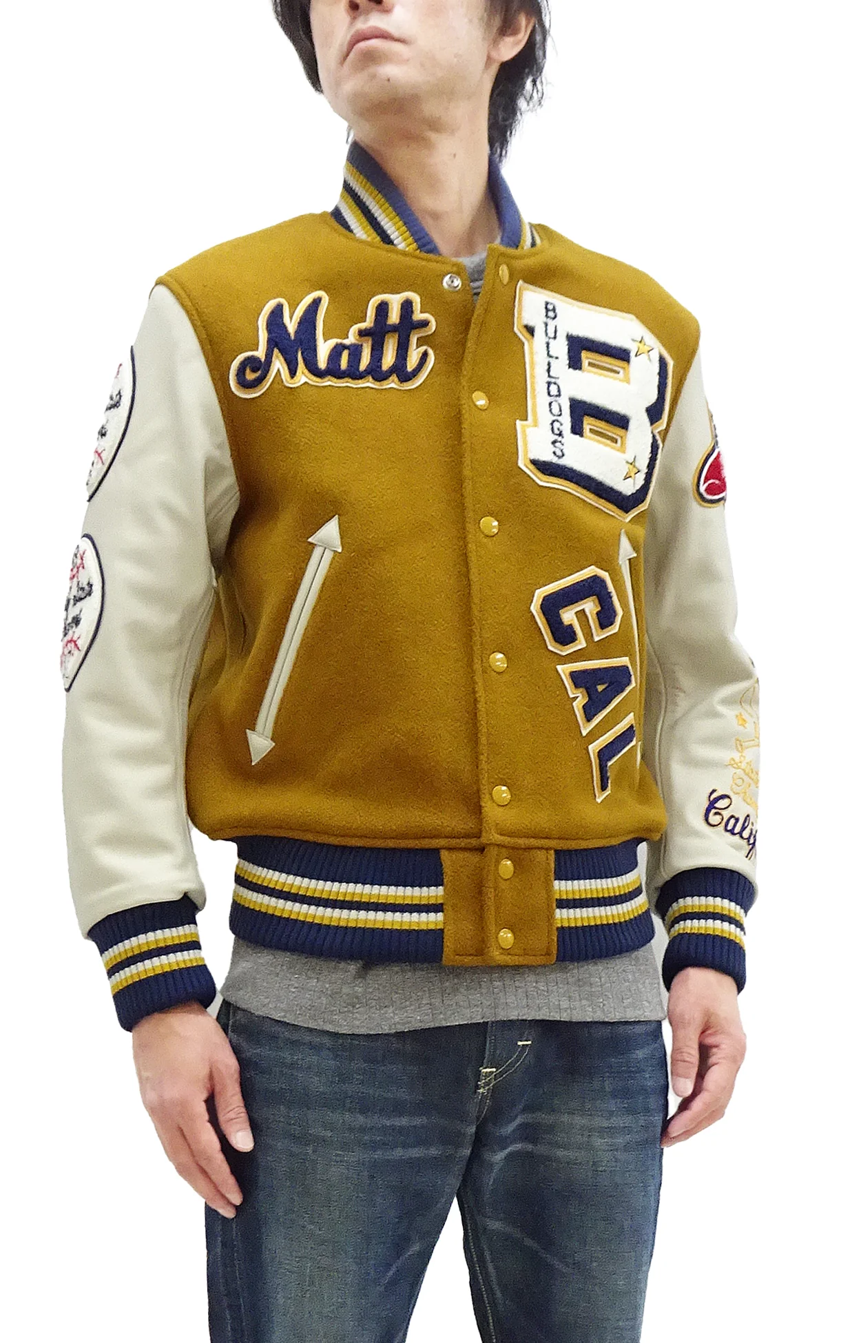 Whitesville Varsity Jacket Men's Letterman Jacket Melton x Leather Award Jacket WV15385 WV15385-156 Gold/Ivory - Image 4