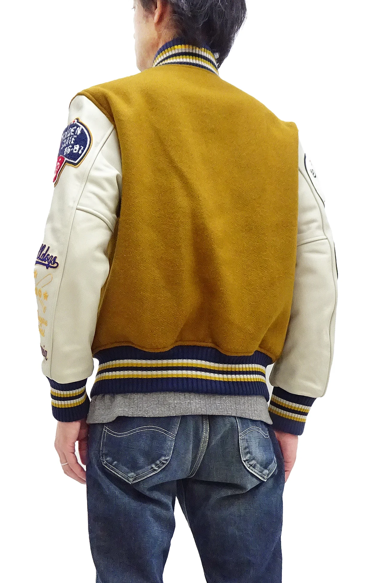Whitesville Varsity Jacket Men's Letterman Jacket Melton x Leather Award Jacket WV15385 WV15385-156 Gold/Ivory - Image 5