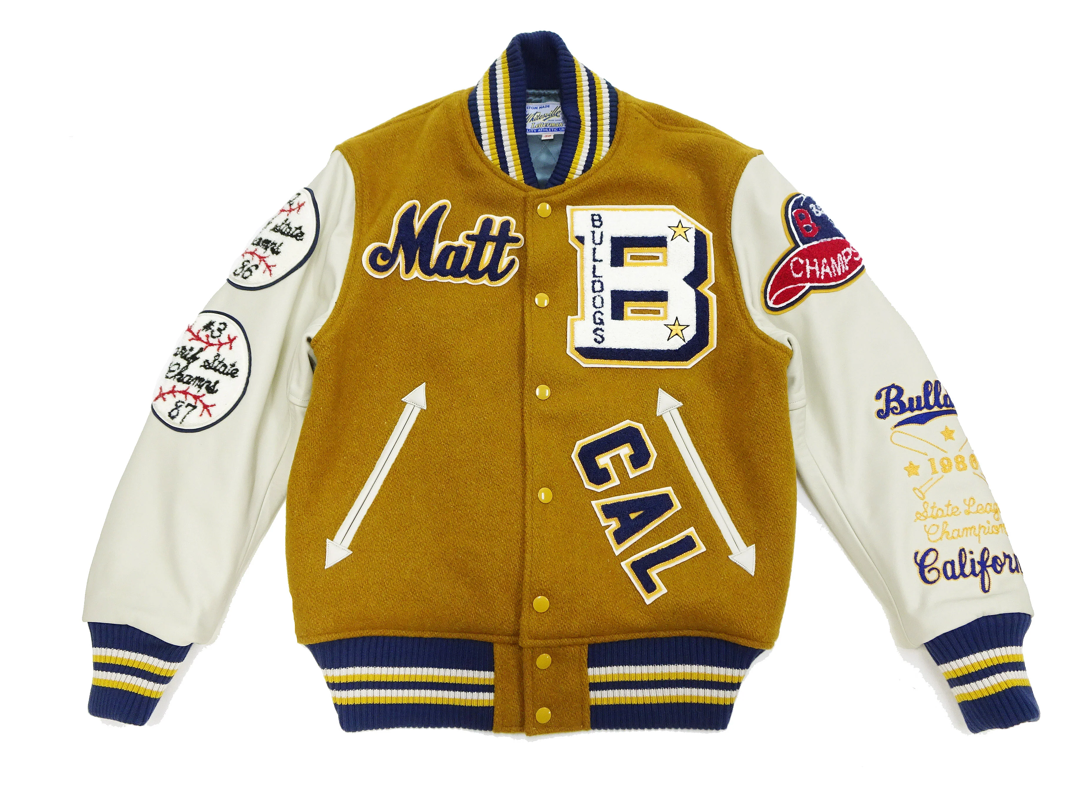 Whitesville Varsity Jacket Men's Letterman Jacket Melton x Leather Award Jacket WV15385 WV15385-156 Gold/Ivory - Image 7