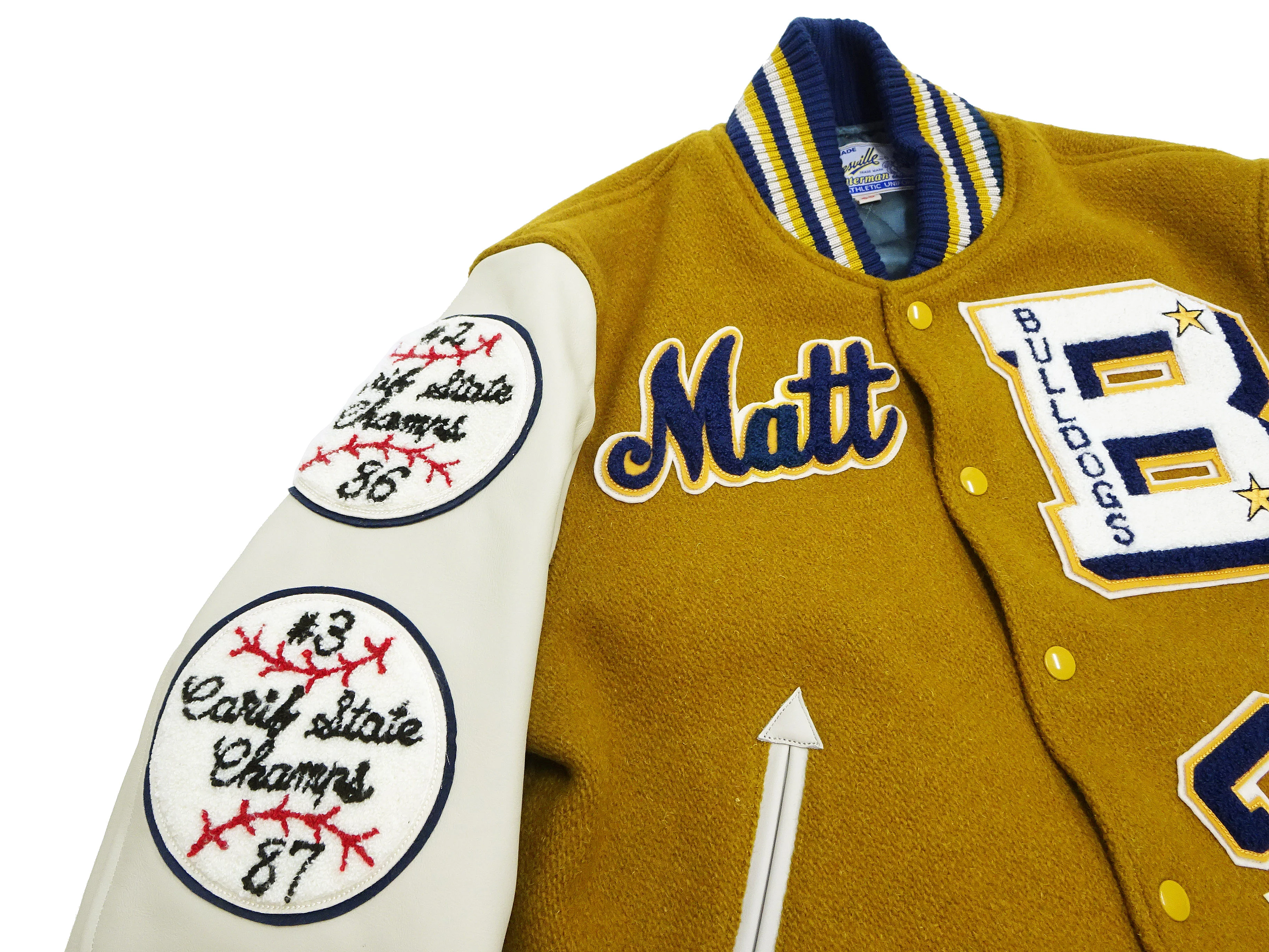 Whitesville Varsity Jacket Men's Letterman Jacket Melton x Leather Award Jacket WV15385 WV15385-156 Gold/Ivory - Image 9