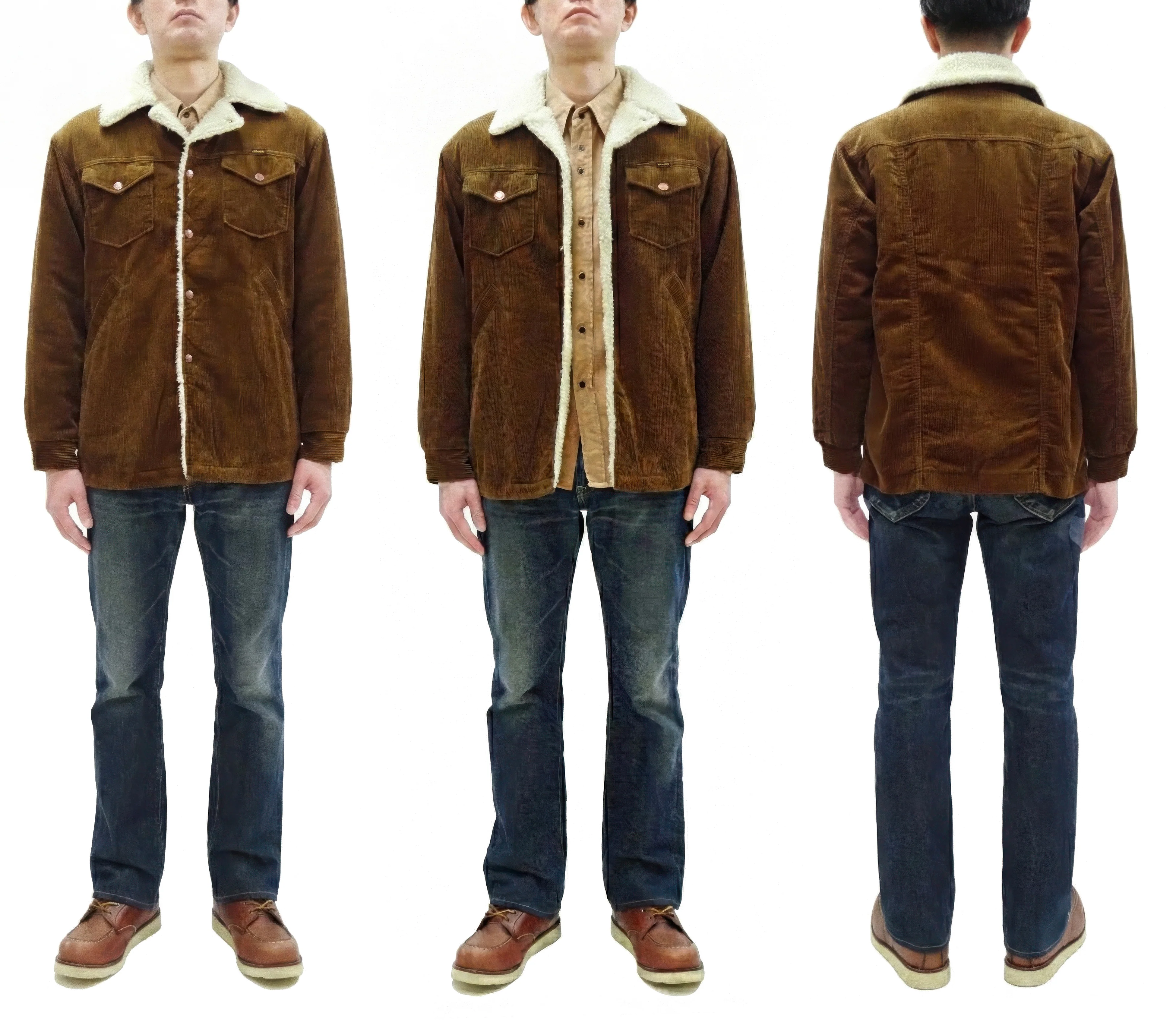 Wrangler Men's Sherpa-Lined Corduroy Jacket - Classic Ranch Coat Style, Mid-Length (WM1823-412, Brwon) - Image 3
