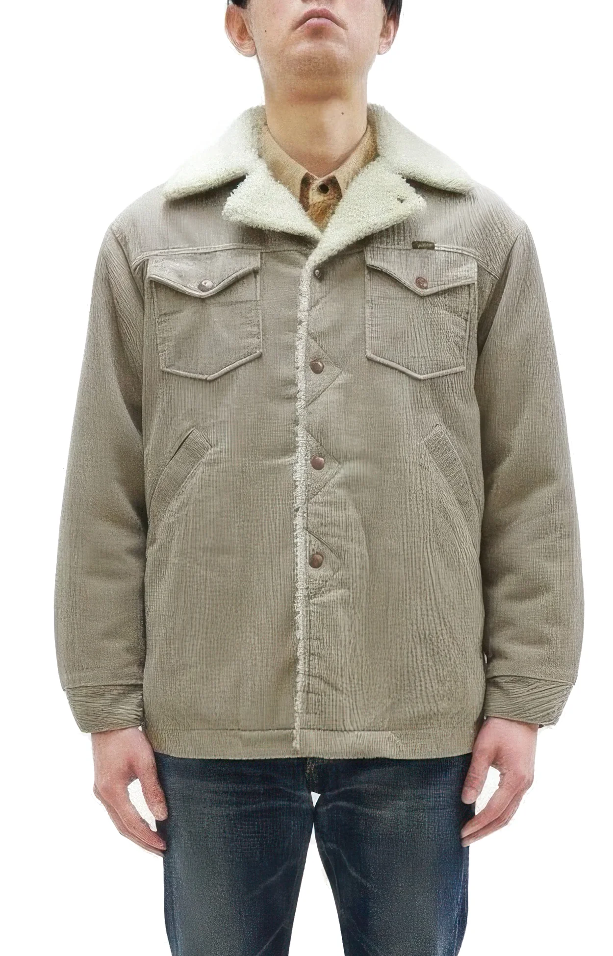 Wrangler Men's Sherpa-Lined Corduroy Jacket - Classic Ranch Coat Style, Mid-Length (WM1823-463, Light Ash Gray) - Image 4