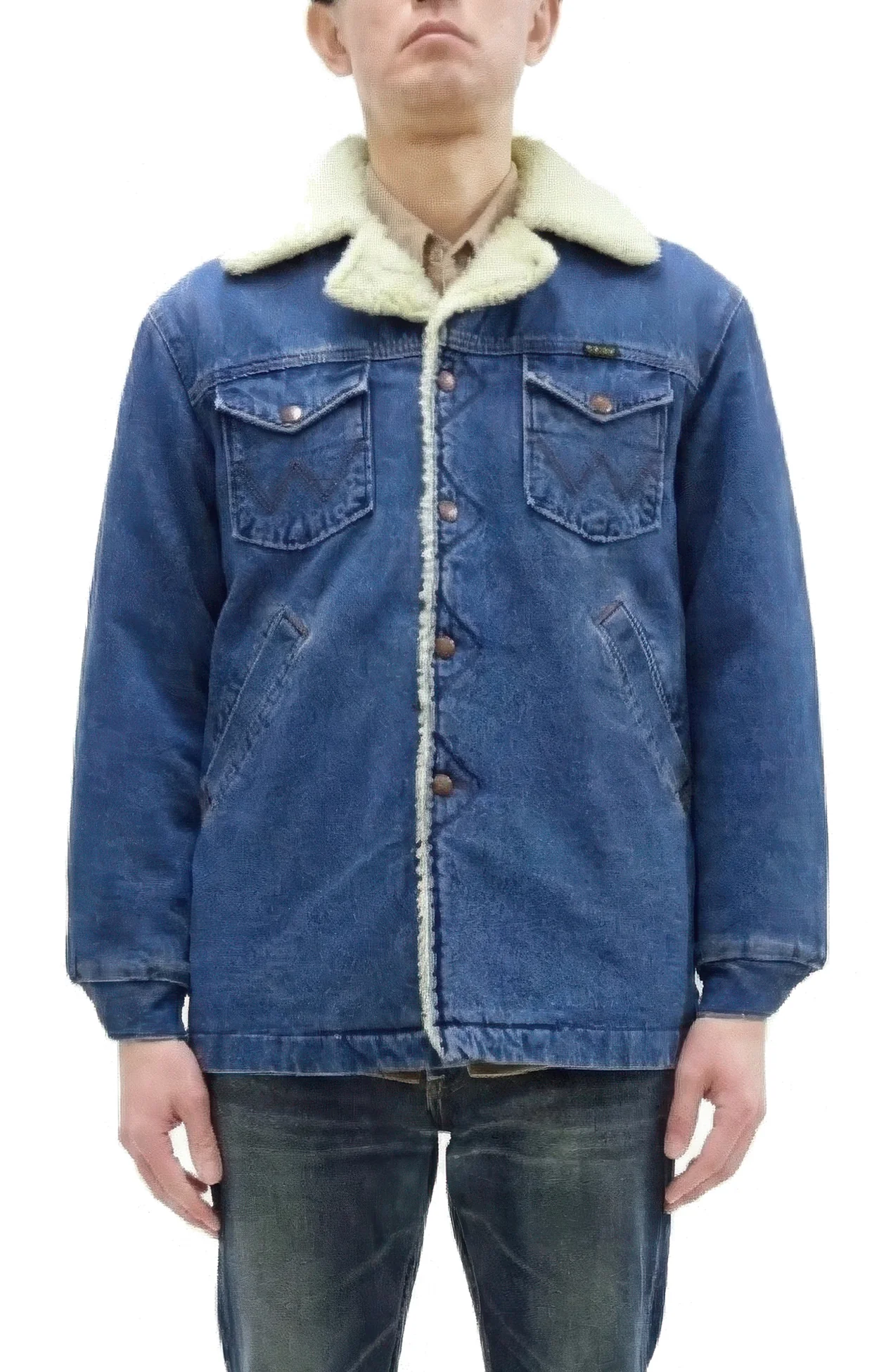Wrangler Men's Sherpa-Lined Denim Jacket - Classic Ranch Coat Style, Mid-Length (WM1823-346, Pre-Faded Medium Blue) - Image 4